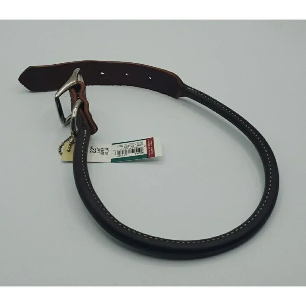 Circle T Pet Brown Leather Round Flat Rolled Dog Collar - 22 Inch NWT